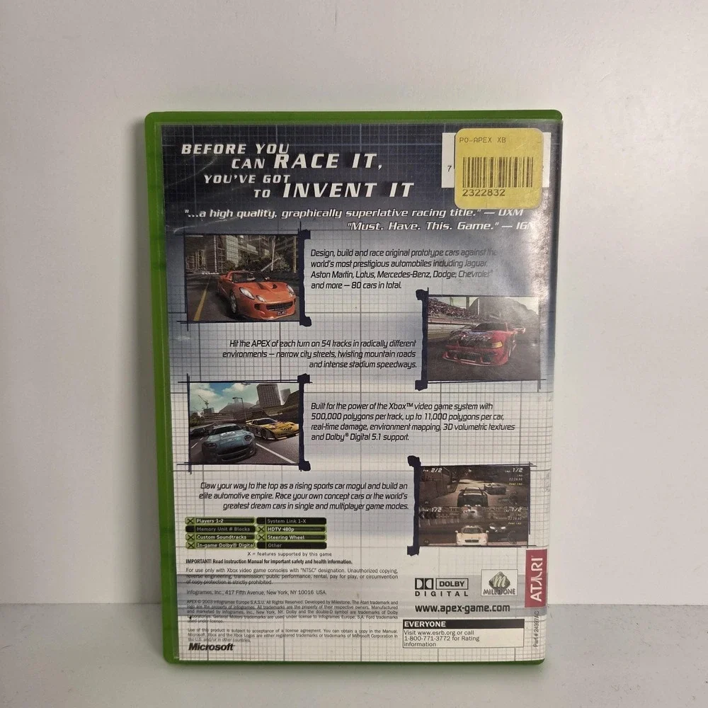 Apex Microsoft Xbox Video Game CIB Racing Atari E NTSC-U/C 2003 Manual